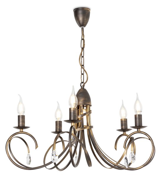 Light for home - Závěsný lustr na řetězu 18505 "VIRGINIA CRYSTAL", 5x40W, E14, hnědá, zlatá, patina