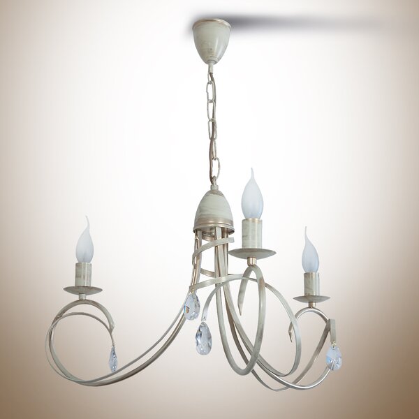 Light for home - Závěsný lustr na řetězu 18503 "VIRGINIA CRYSTAL", 3X40W, E14, béžová, zlatá, patina