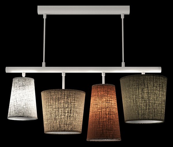 Light for home - Závěsné svítidlo na lanku s látkovými lněnými stínítky 40804 "JAZZ", 4x40W, E14, Bílá