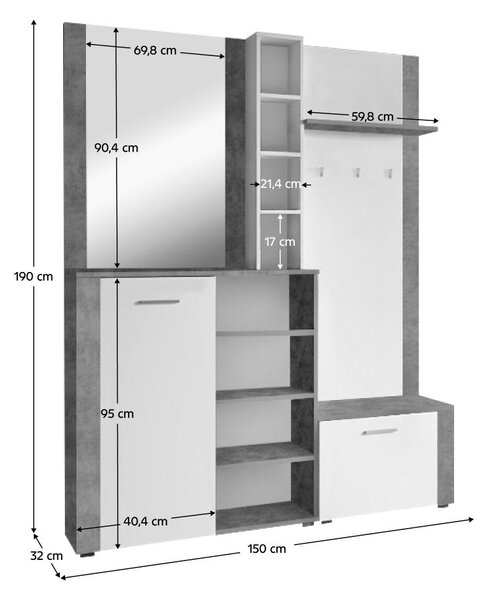 Předsíňová sestava Fulgores (bílá + beton)