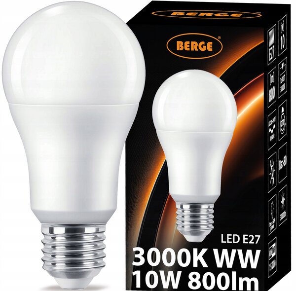 LED žárovka - E27 - 10W - 800Lm - teplá bílá BERGE