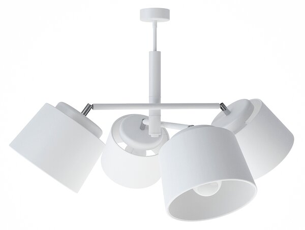 Light for home - Designový kovový bílý lustr na tyči se čtyřmi bílými textilními stínítky. 60699 "Lefor", 4x60W, E27, Bílá
