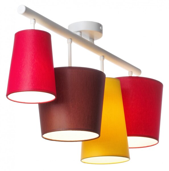 Light for home - Designový lustr v bílém provedení s červeným, žlutým a hnědým stínidly. 40944 "JAZZ", 4x40W, E14, Bílá
