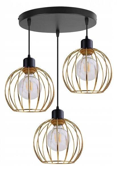 Light for home - Závěsné svítidlo na lanku s kovovými stínítky LH018 "MONA", 3x60W, E27, černá, zlatá