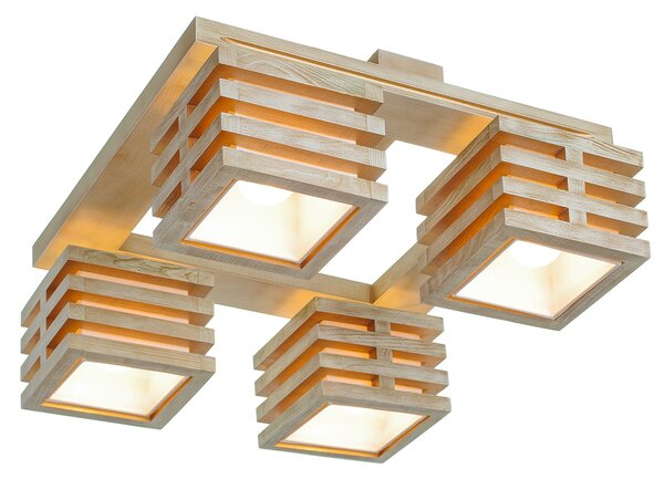 Light for home - Dřevěný moderní lustr v bílo zlatém provedení přisazený ke stropu 11504 "HOUSTON", 4x40W, E27, béžová, zlatá, patina