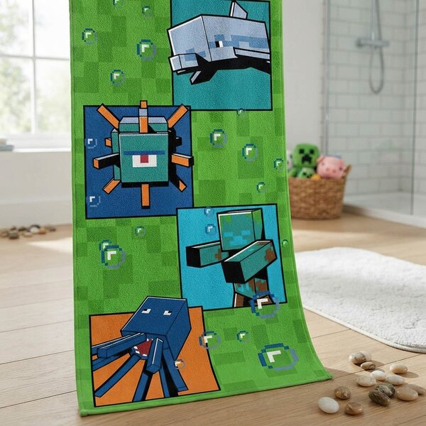 Carbotex Dětská plážová osuška MINECRAFT FIGHT AND SURVIVE, zelená, froté, 70x140cm