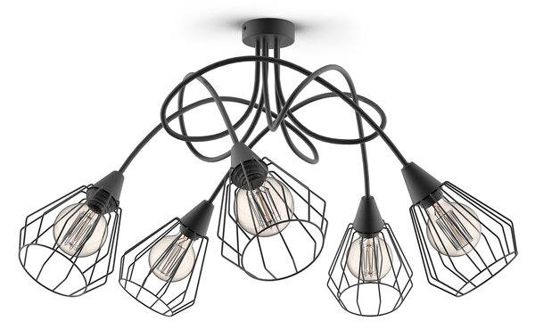 Light for home - Lustr přisazený ke stropu v skandinávském stylu 50255 "Seoul", 5x60W, E27, Černá