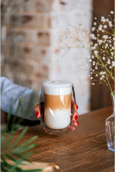 Sada 2 dvoustěnných sklenic na latté Vialli Design Geo, 350 ml