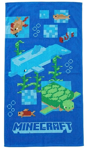 Carbotex Dětská plážová osuška MINECRAFT DELFÍN A ŽELVA, modrá, froté, 70x140cm