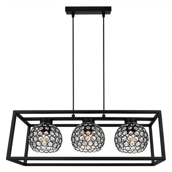 Light for home - Elegantní závěsná lampa do obývacího pokoje nebo kuchyně CRYSTAL CAGE 2370/3, 3x60W, E27, Černá