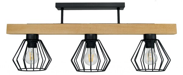 Light for home - Závěsné svítidlo 80M/DW MADERA WOOD, 3xE27/60W, dřevo / černá struktura, 3x60W, dřevo / černá struktura