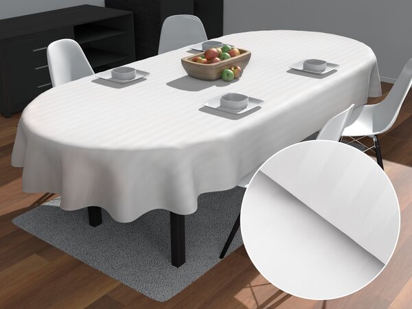 Biante Damaškový oválný ubrus Atlas Gradl DM-006 Bílý - proužky 2 cm 100x140 cm