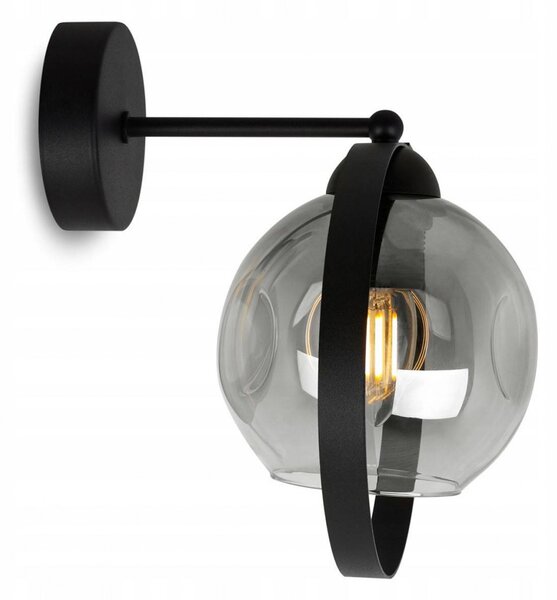 Light for home - Loftové nástěnné svítidlo se skleněným stínidlem ve tvaru koule RING RIO 2350/K/G LH031, 1x60W, E27, Černá