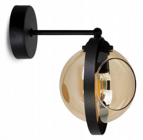 Light for home - Kovové nástěnné svítidlo se skleněným stínidlem a ozdobným kroužkem RING 2340/K/M, 1x60W, E27, Černá