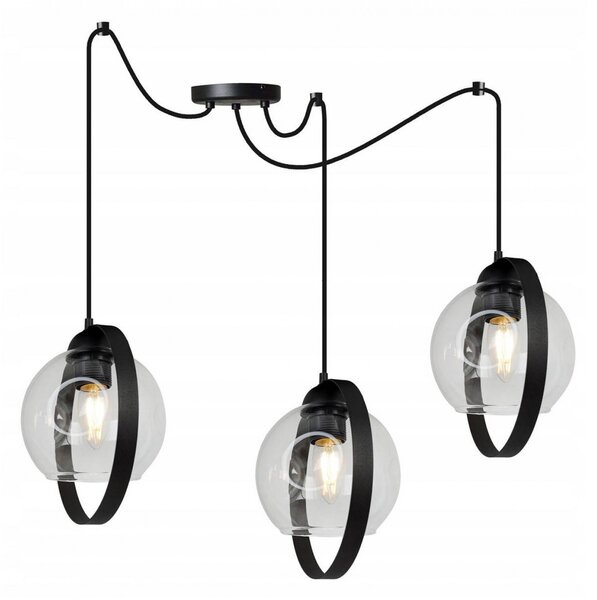 Light for home - Designová závěsná lampa moderní pavouk se skleněnými stínidly SPIDER RING RIO 2351/3/B, 3x60W, E27, Černá