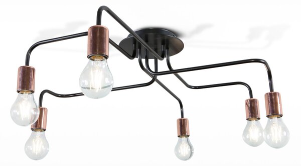 Light for home - Lustr přisazený ke stropu 30906 "ELECTRICO", 6x60W, E27, černá, měď