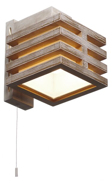 Light for home - Nástěnné dřevěné svítidlo ve zlaté patine s vypínačem 18610 "HOUSTON", 1x40W, E27, bílá, zlatá, patina