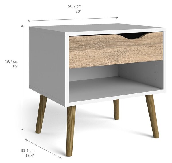 Retro noční stolek Oslo 75394 bílý/struktura dubu - TVI
