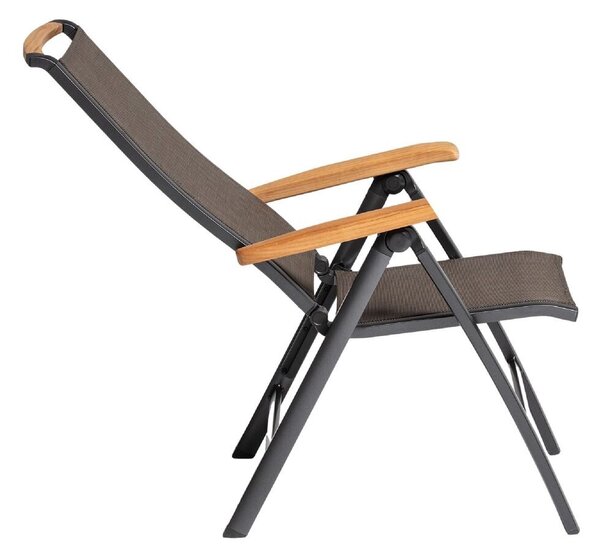 KETTLER MEMPHIS TEAK polohovací, hliníkové křeslo s teakovými područkami - antracit / bronzová