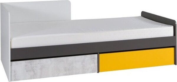 Falco Dětská postel Bruce R7 90x200 s úložným prostorem, levá, bílá/grafit/enigma/žlutá