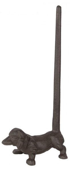 Hnědý kovový držák na kuchyňské utěrky s motivem psa – 14x8x30 cm