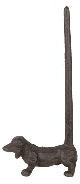 Hnědý kovový držák na kuchyňské utěrky s motivem psa – 14x8x30 cm