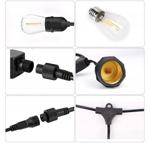 EcoPLANET Zahradní girlanda 5m + 6x 1W LED žárovka