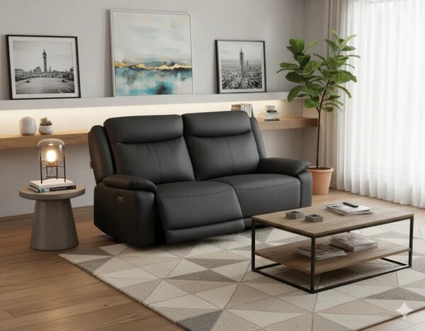 Kožená pohovka CONTINENTAL s elektrickou funkcí relax 2P, elektrické, zelená (green 321)