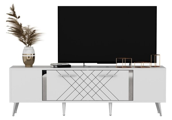 TV stolek/skříňka Tunini (bílá + stříbrná)