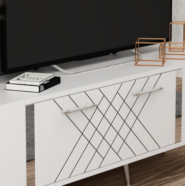 TV stolek/skříňka Tunini (bílá + stříbrná)