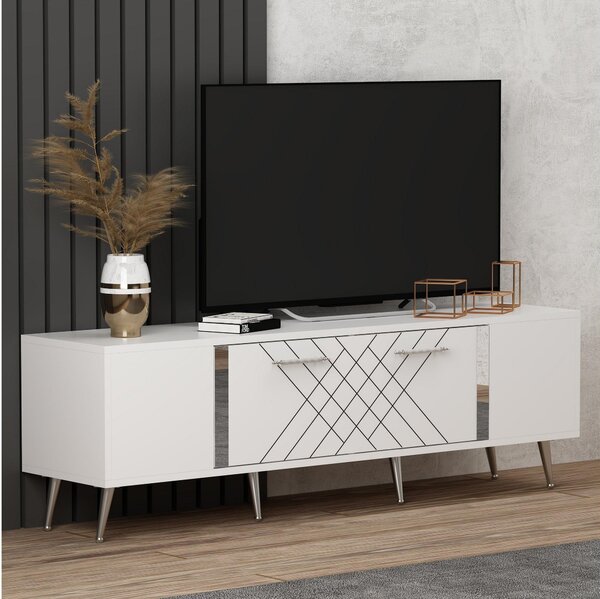 TV stolek/skříňka Tunini (bílá + stříbrná)