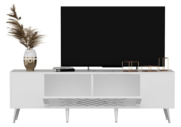 TV stolek/skříňka Tunini (bílá + stříbrná)