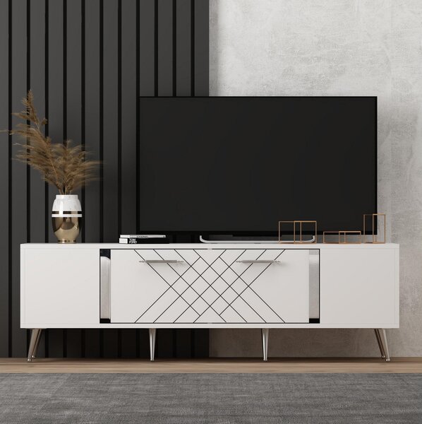 TV stolek/skříňka Tunini (bílá + stříbrná)