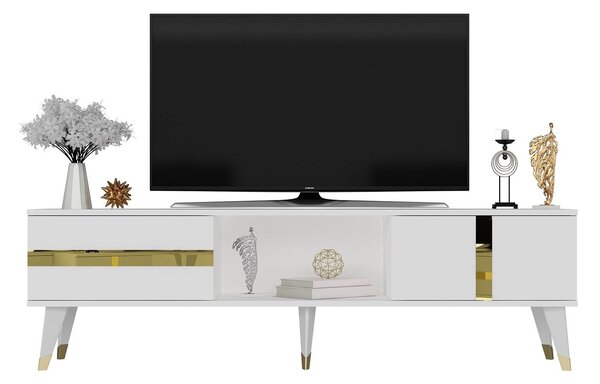 TV stolek/skříňka Vekika 2 (bílá + zlatá). Akce -27%