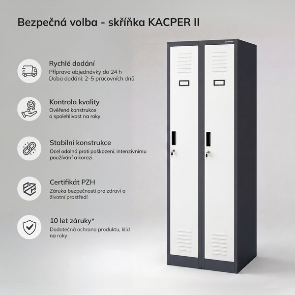 Dvoukomorová zaměstnanecká skříňka antracitově bílá: KACPER II, 600 x 1800 x 500 mm