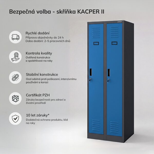 Dvoukomorová zaměstnanecká skříňka antracitově modrá: KACPER II, 600 x 1800 x 500 mm