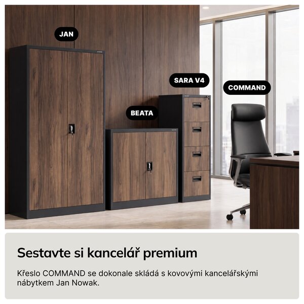 Kancelářské kožené manažerské křeslo černé COMMAND