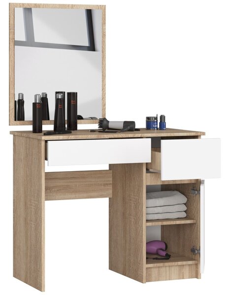 Ak furniture Kosmetický stolek se zrcadlem P-2/SL dub sonoma/bílý pravý