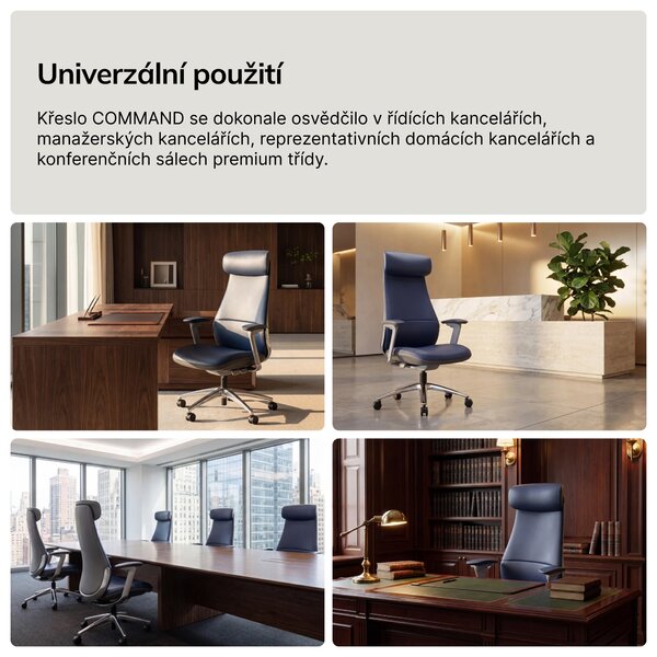 Kancelářské kožené manažerské křeslo modré COMMAND