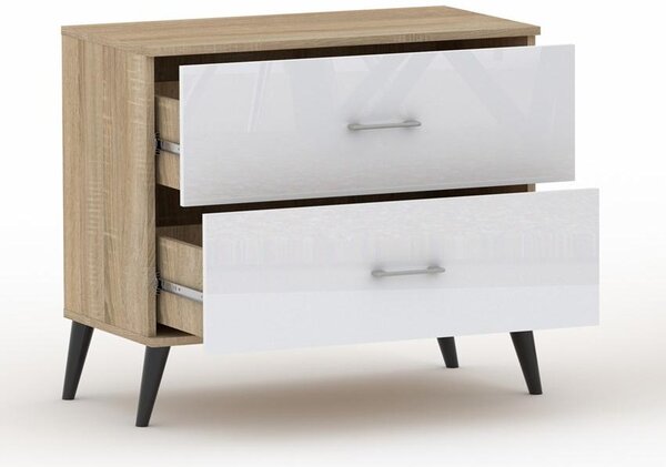 POLA 2N-4 Komoda, Píborník, Vysoká komoda | Dub sonoma a bílý vysoký lesk | Moderní design | íka 50 cm