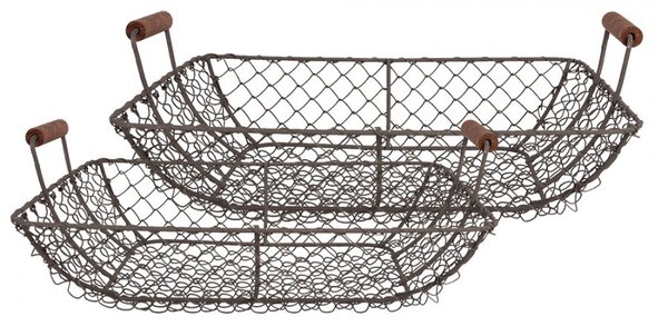 2ks hnědý drátěný úložný košík s držadly - 40*34*14 / 36*30*13 cm - Clayre & Eef