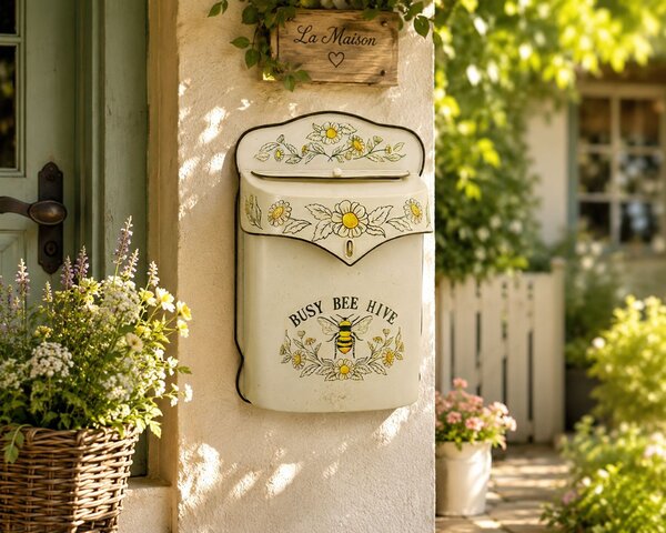 Krémová retro poštovní schránka s včelou Busy Bee Hive - 24*10*35 cm - Clayre & Eef