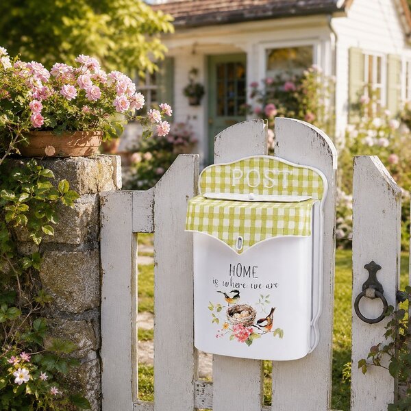 Bílá antik poštovní schránka s ptáčky Home - 24*10*35 cm - Clayre & Eef