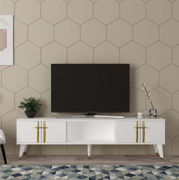 TV stolek/skříňka Pebine 2 (bílá + zlatá). Akce -25%