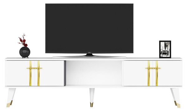 TV stolek/skříňka Pebine 2 (bílá + zlatá). Akce -25%