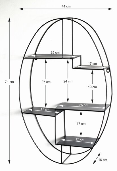 NÁSTĚNNÝ REGÁL, černá, 44/71/16 cm - Online Only regály & police, Online Only