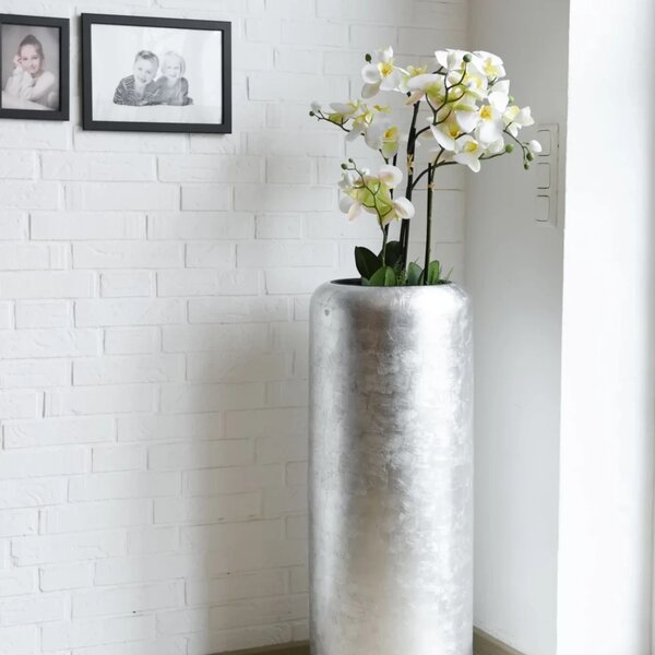 Květináč MERA, sklolaminát, výška 90 cm, stříbrný