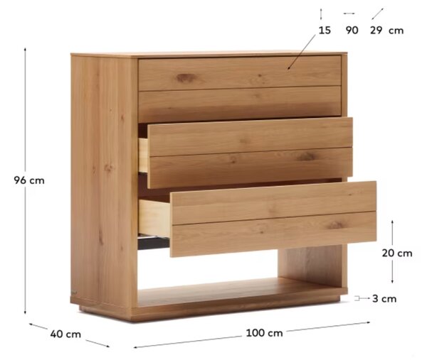 Dubová komoda Kave Home Alguema 100 x 40 cm se zásuvkami