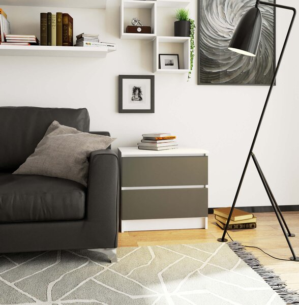 Ak furniture Komoda Kuba 60 cm - 2 šuplíky bílá/grafitová