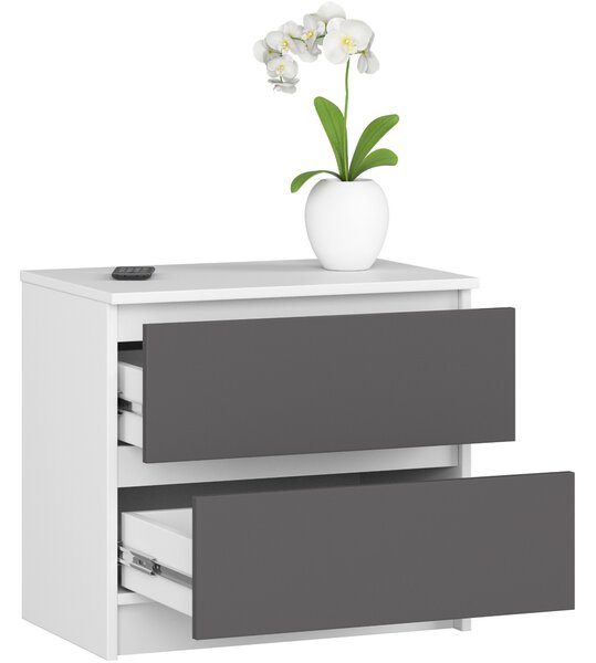 Ak furniture Komoda Kuba 60 cm - 2 šuplíky bílá/grafitová
